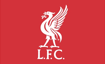 Red and white Liverpool football flag