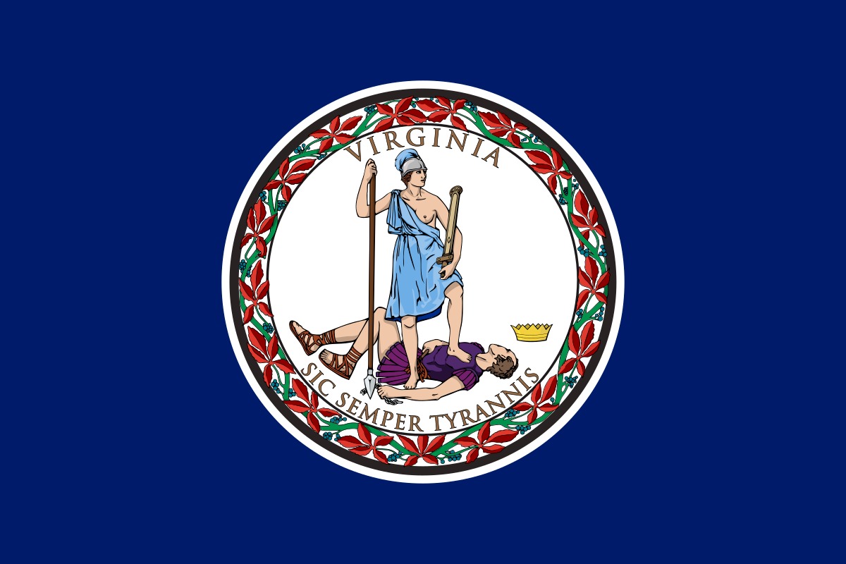 blue flag of virginia with a shield in the middle